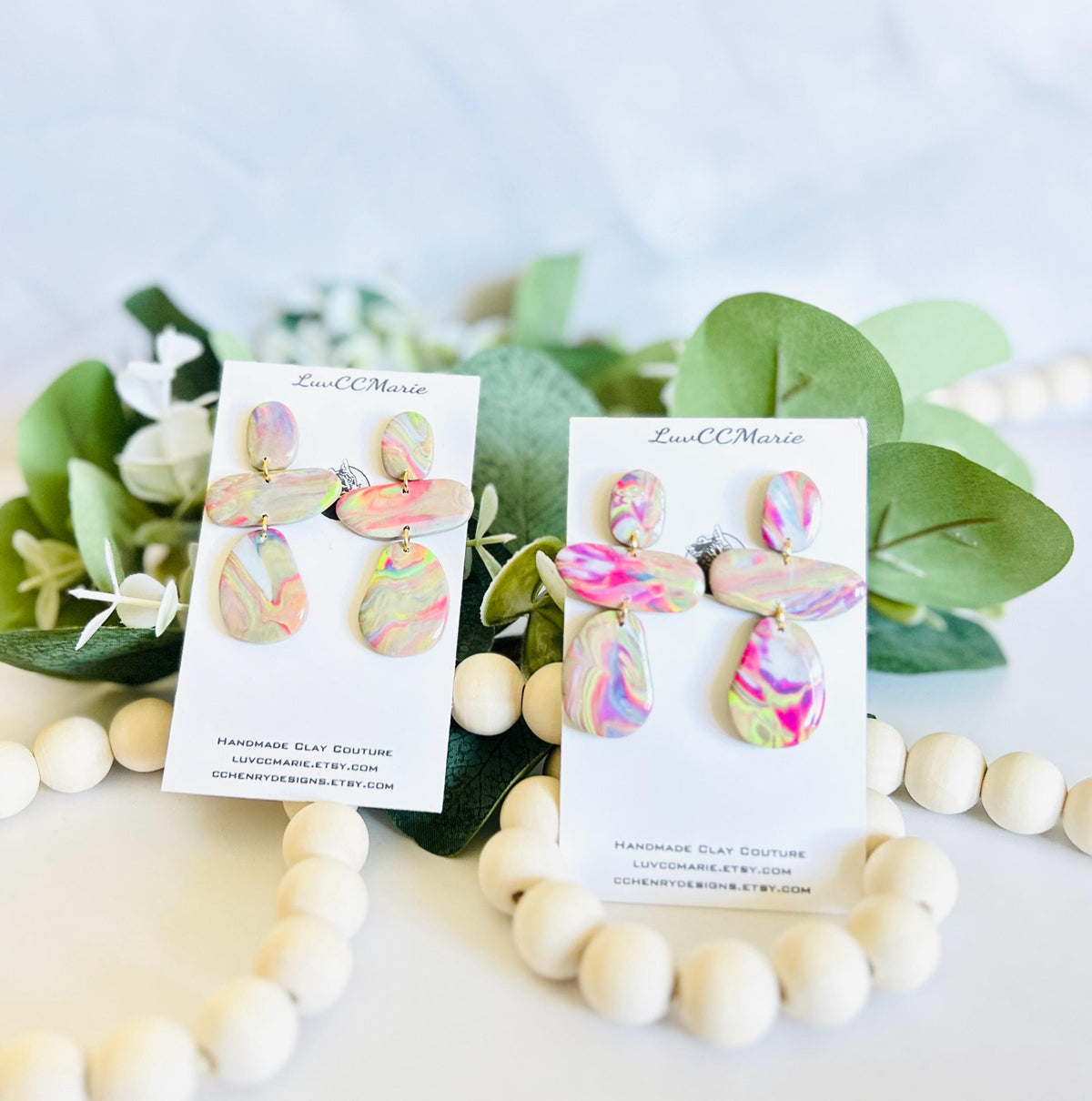 Tie Dye Clay Statement Earrings: Boho Dangle Jewelry