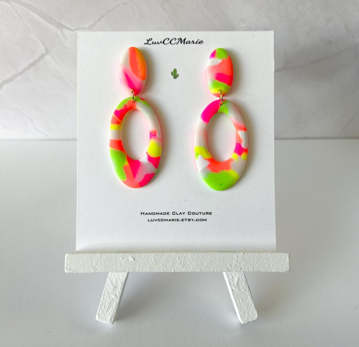 Handmade Neon 80s Polymer Clay Dangle Earrings