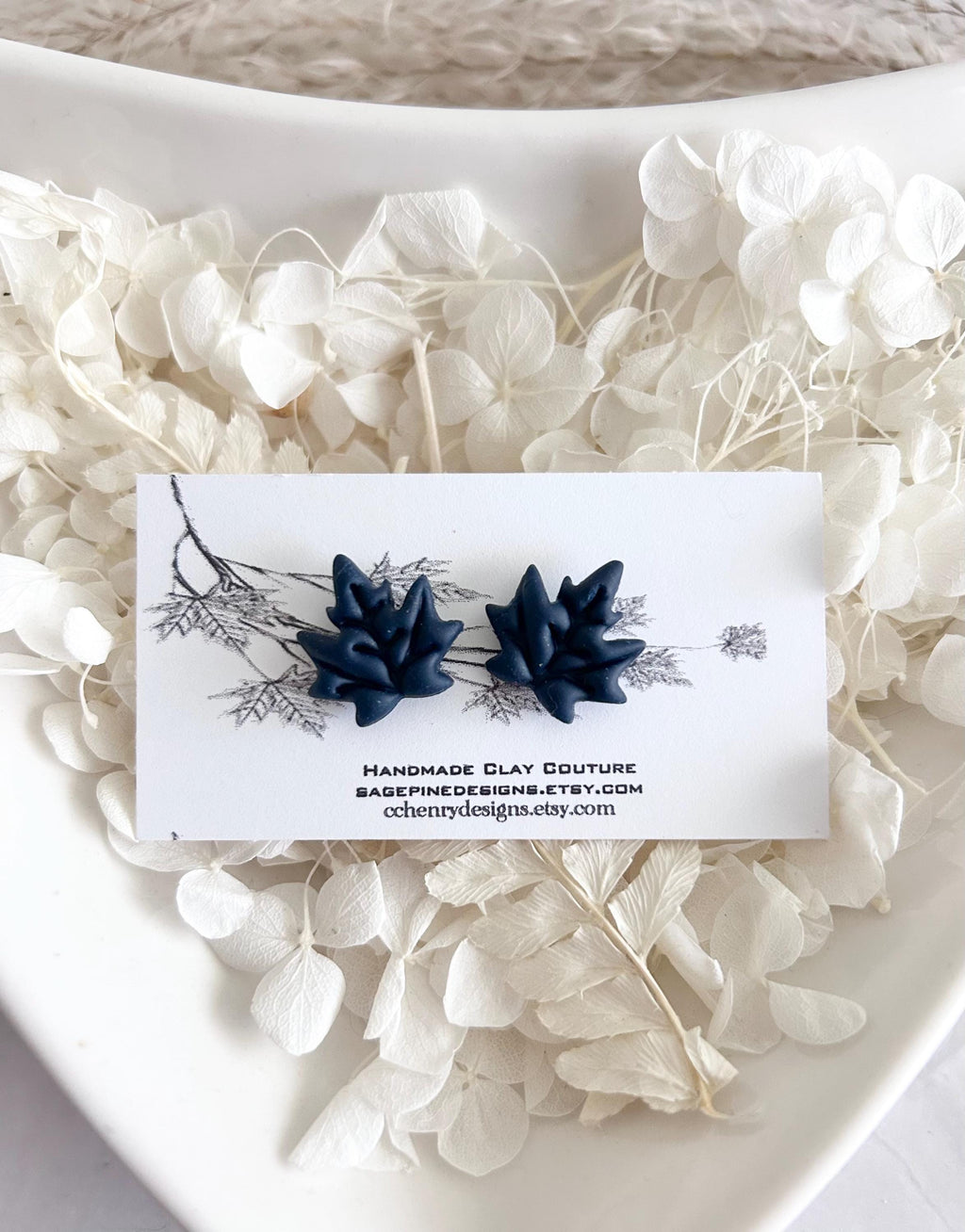 Navy Blue & Dark Burgundy Maple Leaf Stud Earrings, Hypoallergenic Post Fall Jewelry