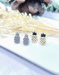 Pineapple Studs, Black and White Post Earrings, Handmade Clay Modern Jewelry