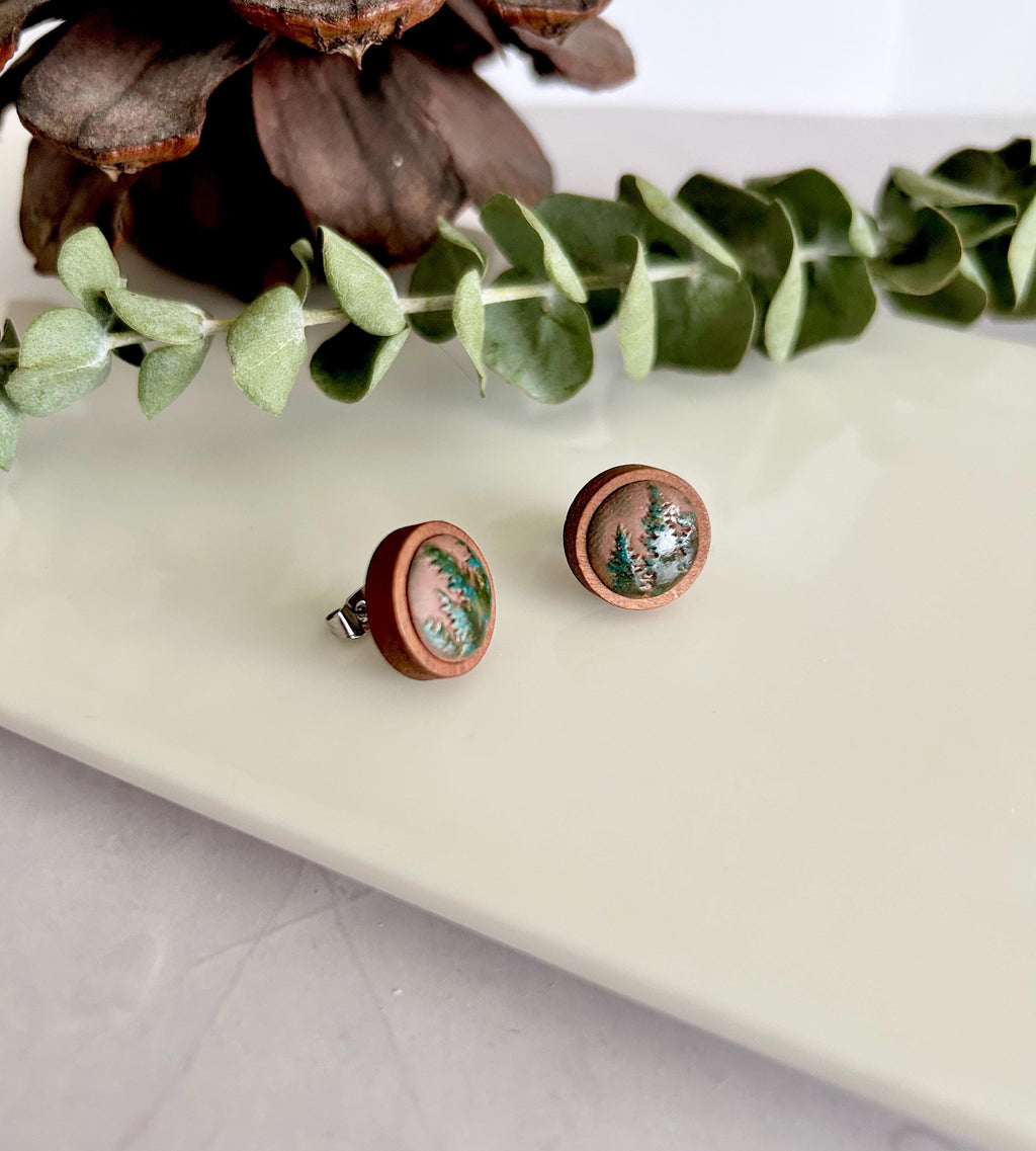 Handmade Pine Cone Stud Earrings: Wood & Clay Fall Boho Jewelry