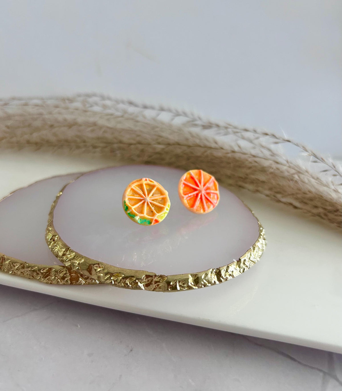Bright Neon Citrus Studs, Blood Orange Earrings, Foodie Citrus Grapefruit Lime Lemon Clay Jewelry