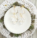 White Cream Beachy Earrings, Coastal Vacation Drop Dangles, Large Leaf Handmade Clay Jewelry Gift