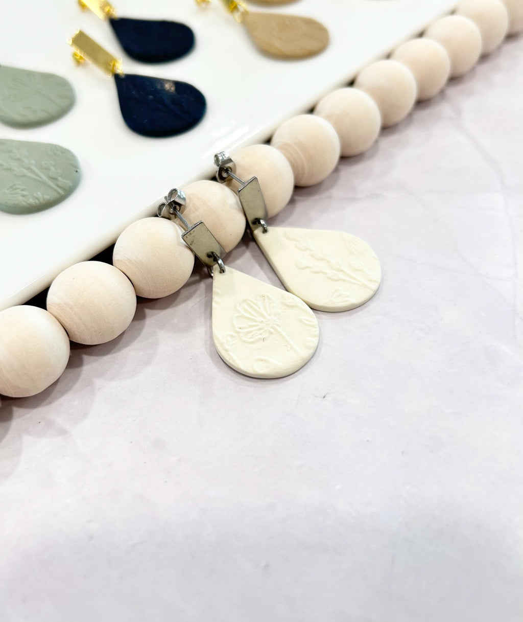 Wildflower Earrings, Floral Clay Dangles, Teardrop Drops, Handmade Jewelry Gift for Mom