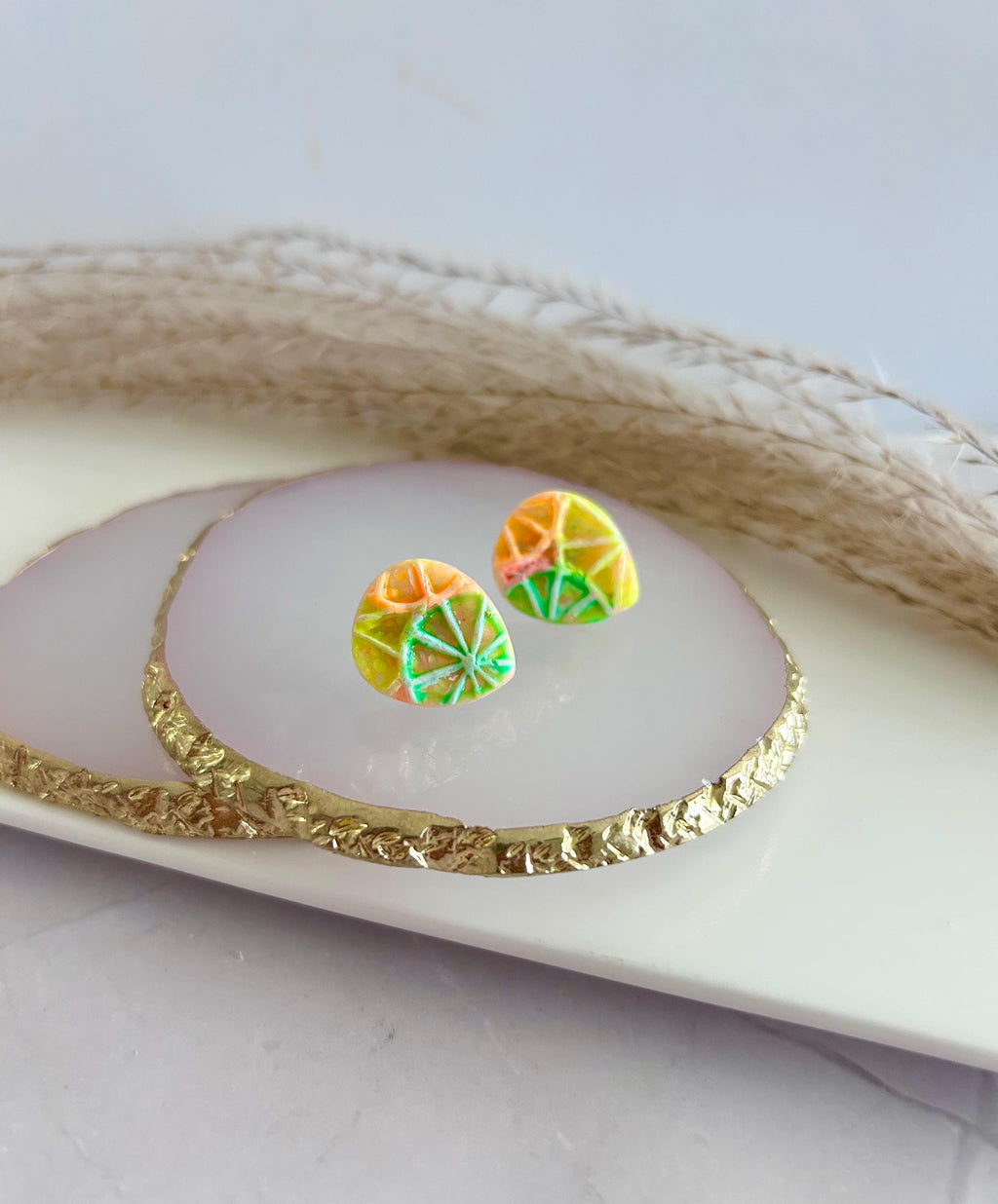 Bright Neon Citrus Studs, Blood Orange Earrings, Foodie Citrus Grapefruit Lime Lemon Clay Jewelry