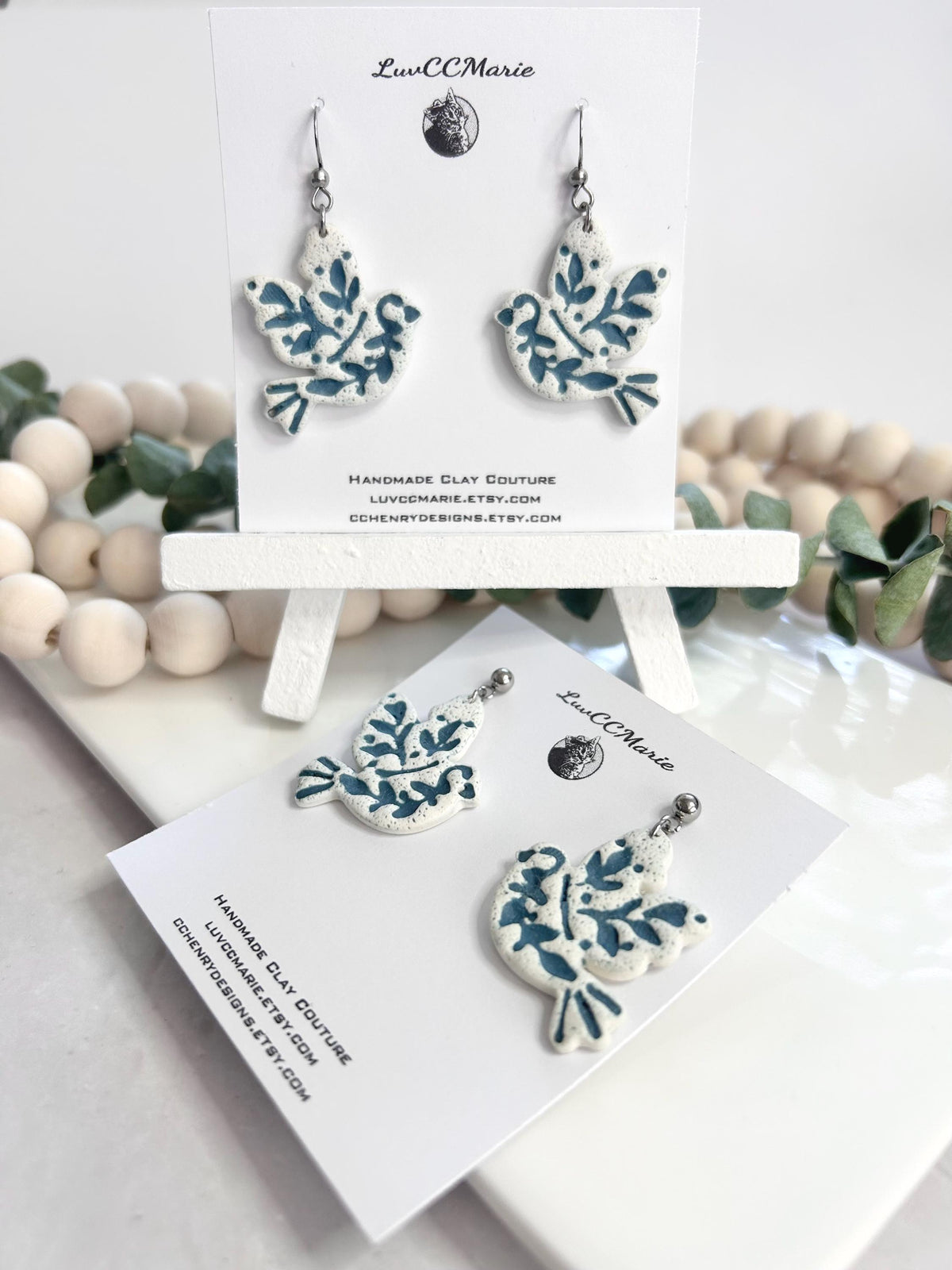 Handmade Clay Dove of Hope Dangle Earrings, Birds of Peace Drop Earrings, Everyday Wear Jewelry Gift