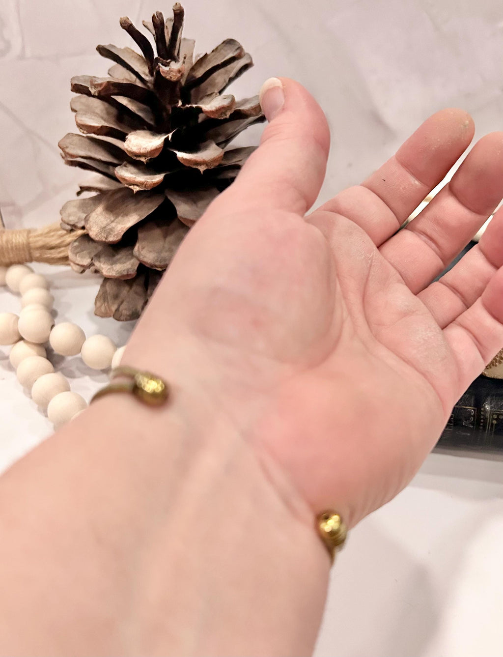 Sage Bracelet, Pine Cone Floral Cuff, Handmade Fashion Boho Jewelry