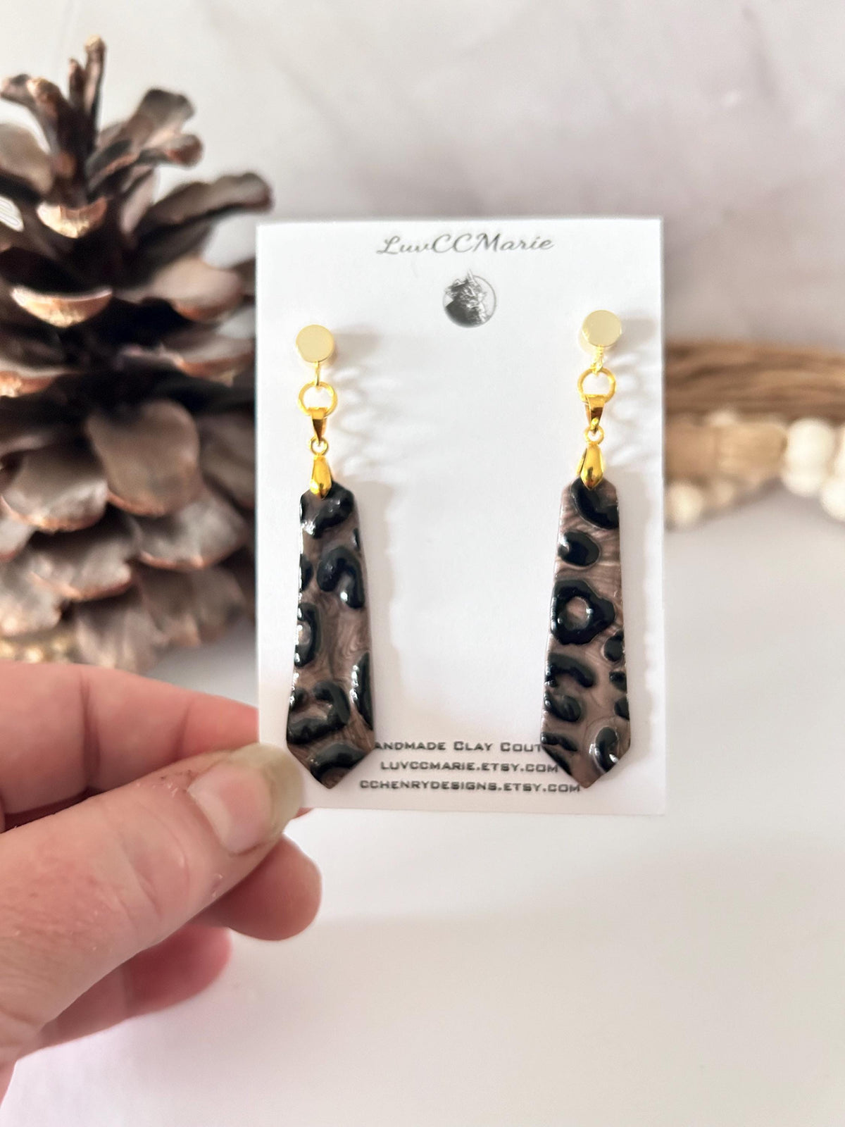 Handmade Leopard Print Earrings: Boho Polymer Clay Dangles