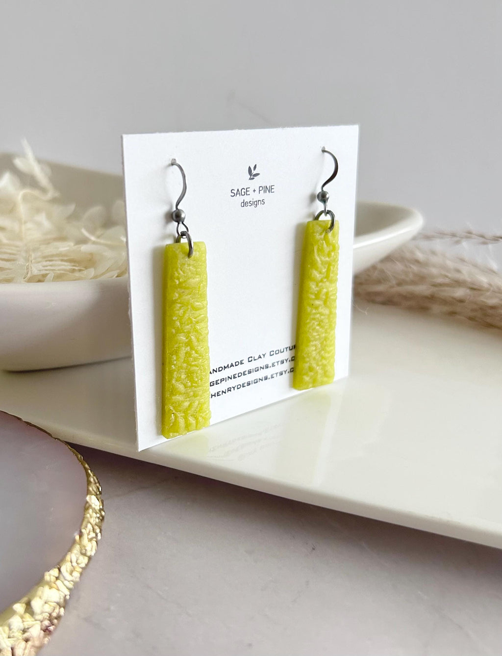 Gold Yellow Earrings, Floral Vine Rectangle Dangles, Chartreuse Citrus Green Drops, Delicate Leaf Fall Jewelry