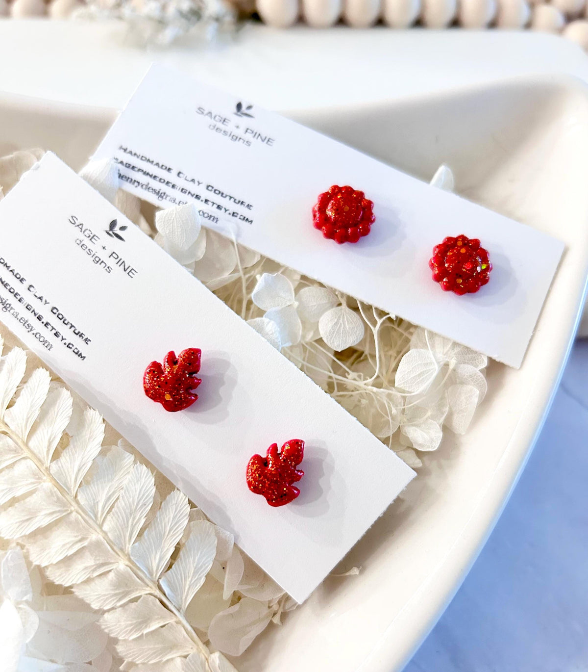 Year of Fire Studs, Sparkly Flame Red Clay Post Earrings