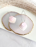 Pink or Blue Pastel Earrings, Dangle Hoops, Geometric Clay Dangles, Beach Vacation Jewelry Gift