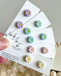 Flower Studs, Daisy Earrings, Boho Clay Floral Jewelry, Purple, Light Blue, Cream, Mint, Pink