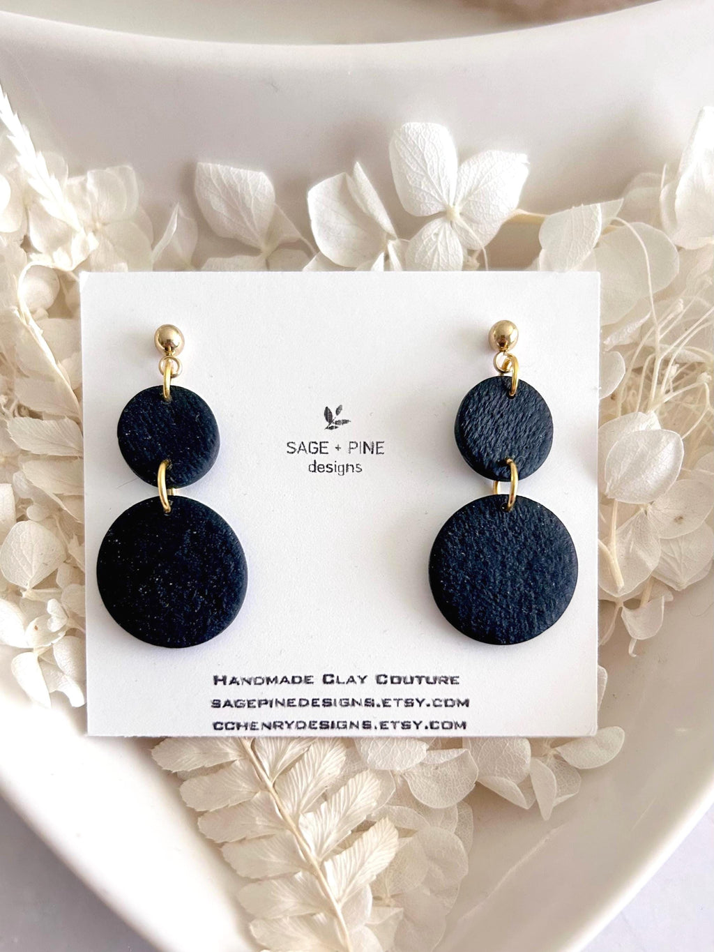 Matte Black Dangle Earrings, Clay Drops, Handmade Fashion Minimalist Jewelry