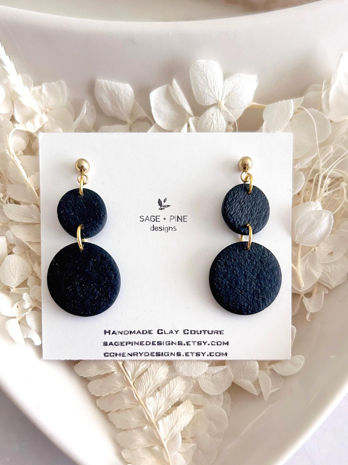 Matte Black Dangle Earrings, Clay Drops, Handmade Fashion Minimalist Jewelry