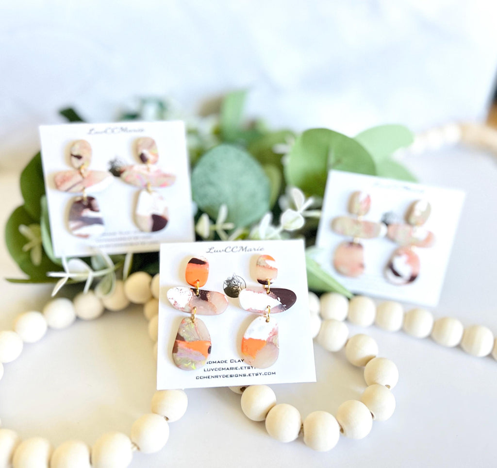 Fall Earrings, Abstract Statement Drop Dangles, Hypoallergenic Post Clay Jewelry