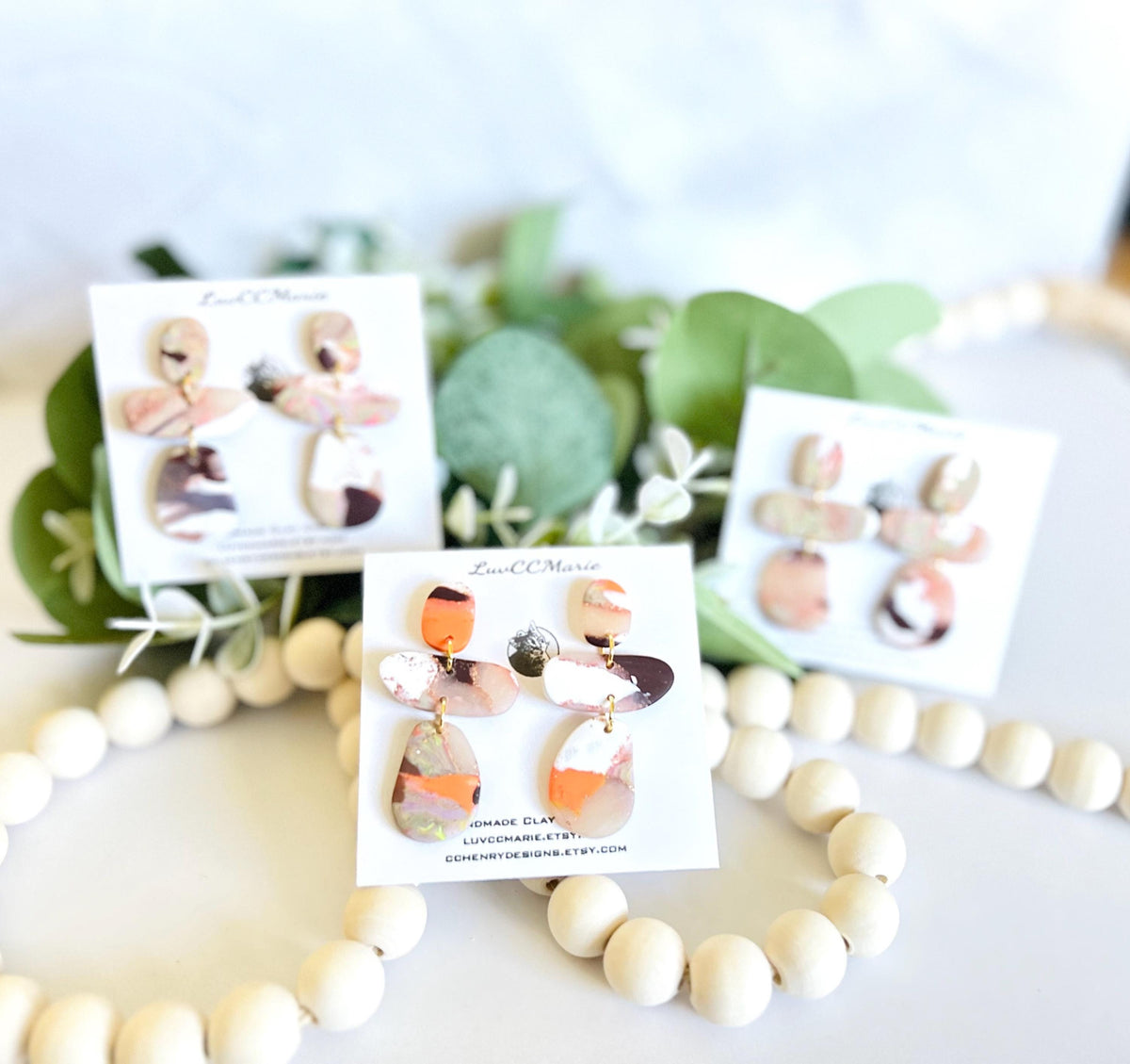 Fall Earrings, Abstract Statement Drop Dangles, Hypoallergenic Post Clay Jewelry