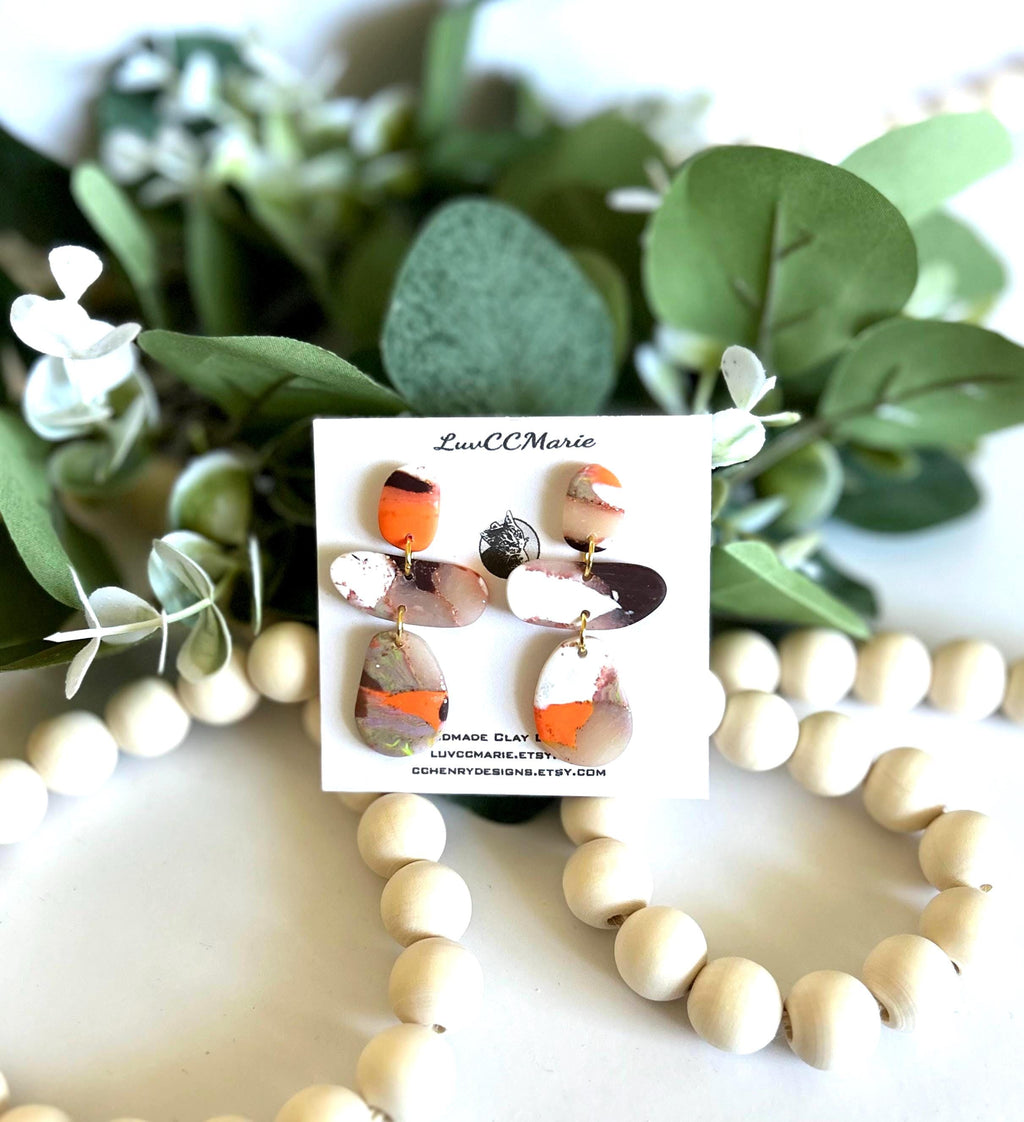 Fall Earrings, Abstract Statement Drop Dangles, Hypoallergenic Post Clay Jewelry