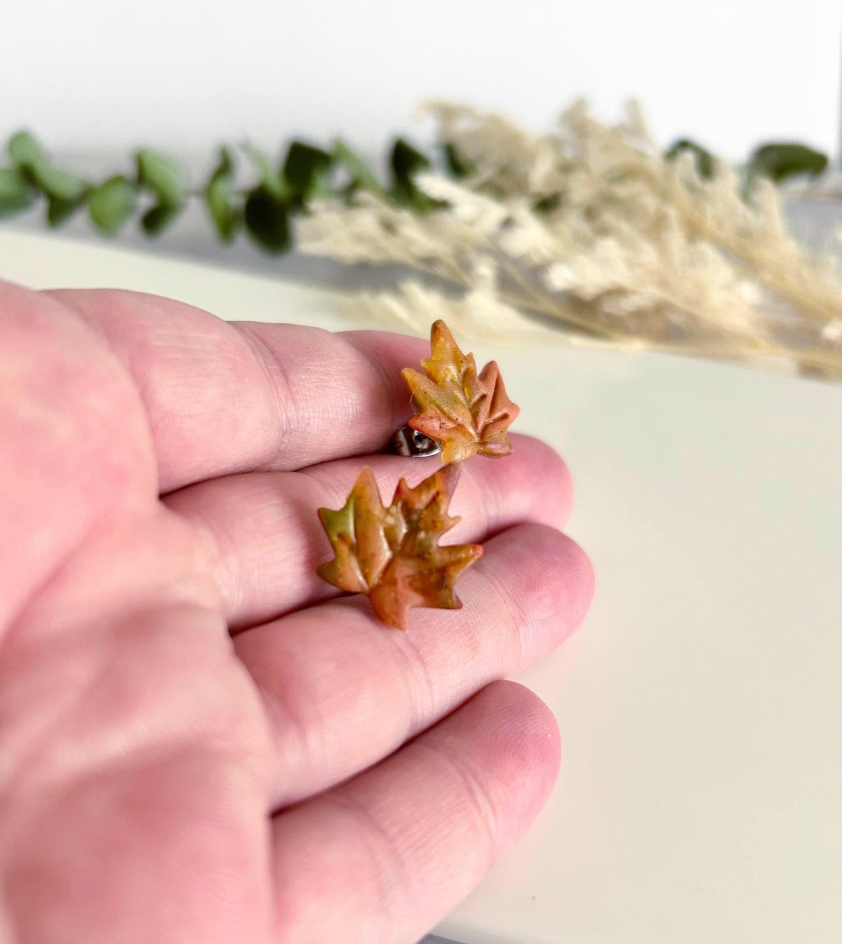 Maple Leaf Stud Earrings, Clay Studs, Handmade Multicolor Fall Jewelry