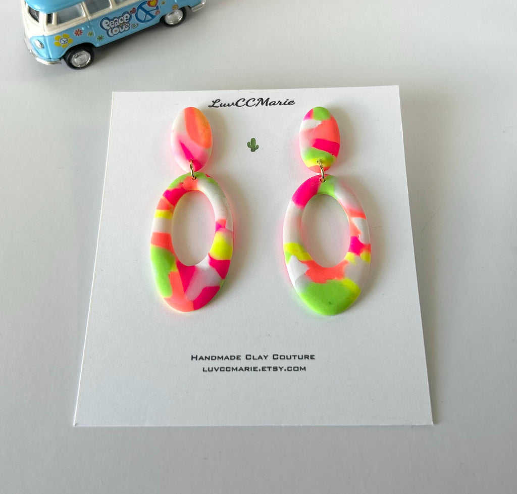 Handmade Neon 80s Polymer Clay Dangle Earrings
