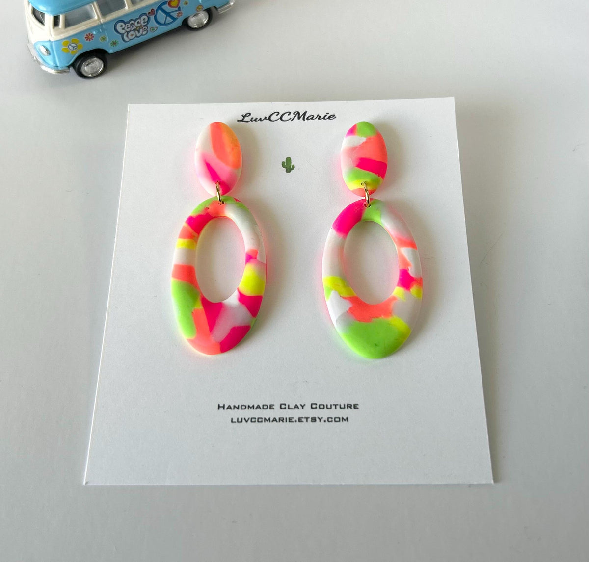 Handmade Neon 80s Polymer Clay Dangle Earrings