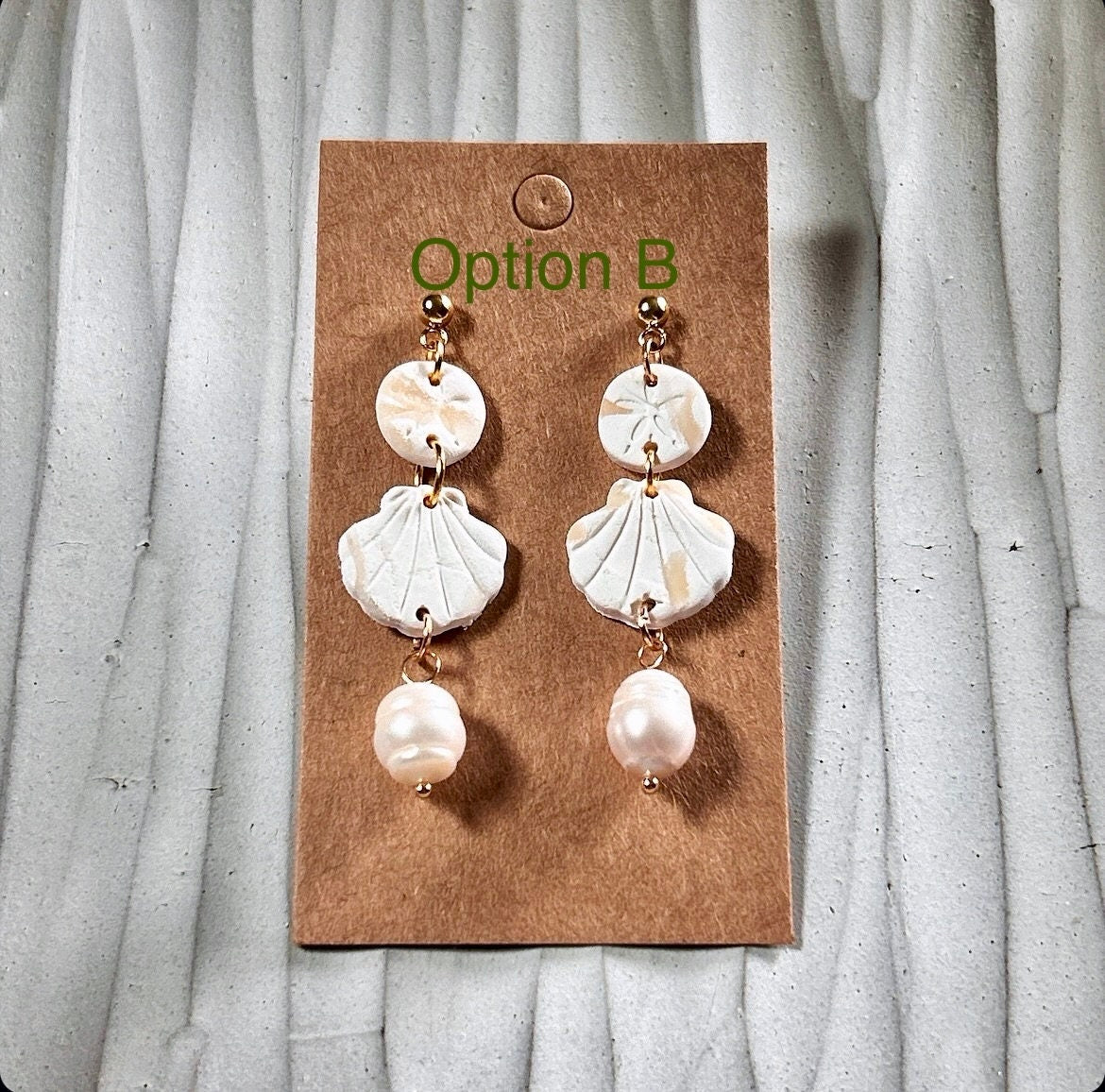 Sea Shell Earrings Clay Dangles, Seashell, Sand Dollar & Pearl Handmade Fashion Boho Jewelry