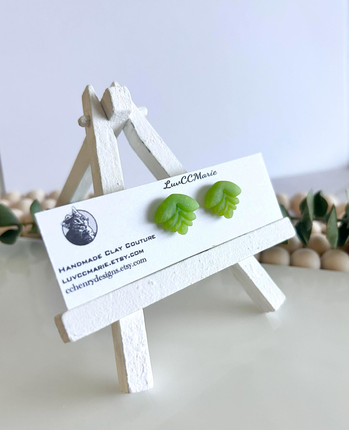 Lime Green Lotus Flower Stud Earrings: Boho Clay Jewelry