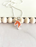 Year of the Horse Fire Necklace, Red and Silver Sparkly Pendant, Handmade Fashion Clay Jewelry