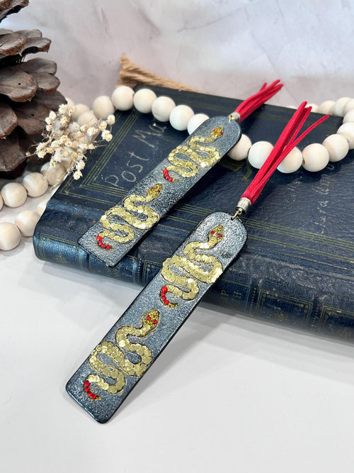 Black Serpent Clay Bookmark, Gold Snake Book Mark, Handmade Book Lover Gift