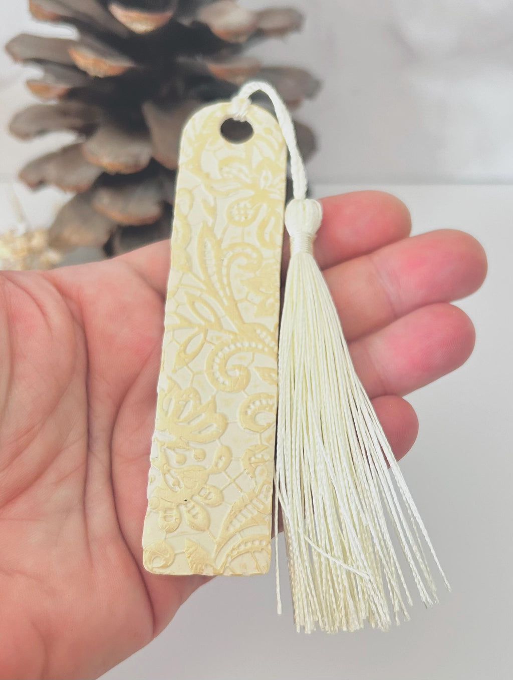 Lace Polymer Clay Bookmark, Handmade Book Lover Gift