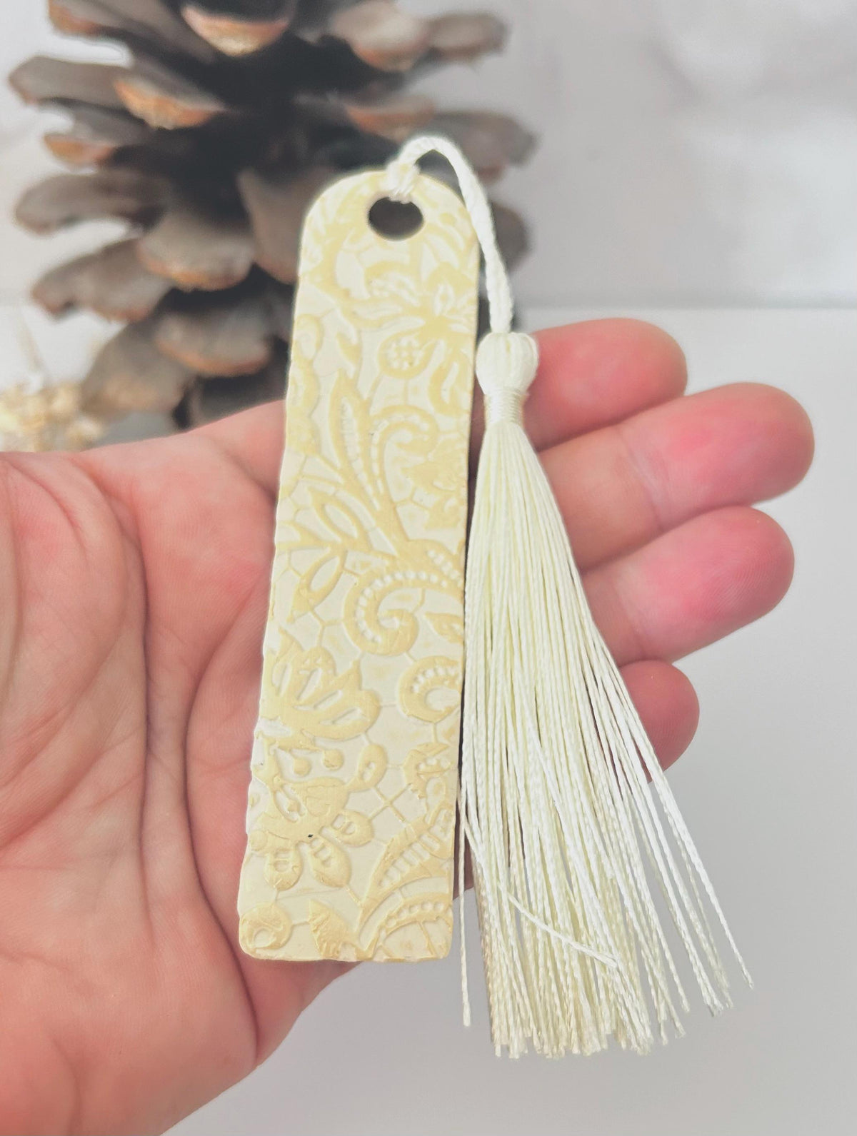 Lace Polymer Clay Bookmark, Handmade Book Lover Gift