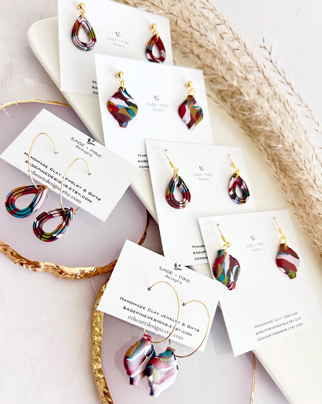 Multicolor Terrazzo Clay Earrings, Modern Moroccan Drop Dangles, Dainty Jewelry Handmade Gift
