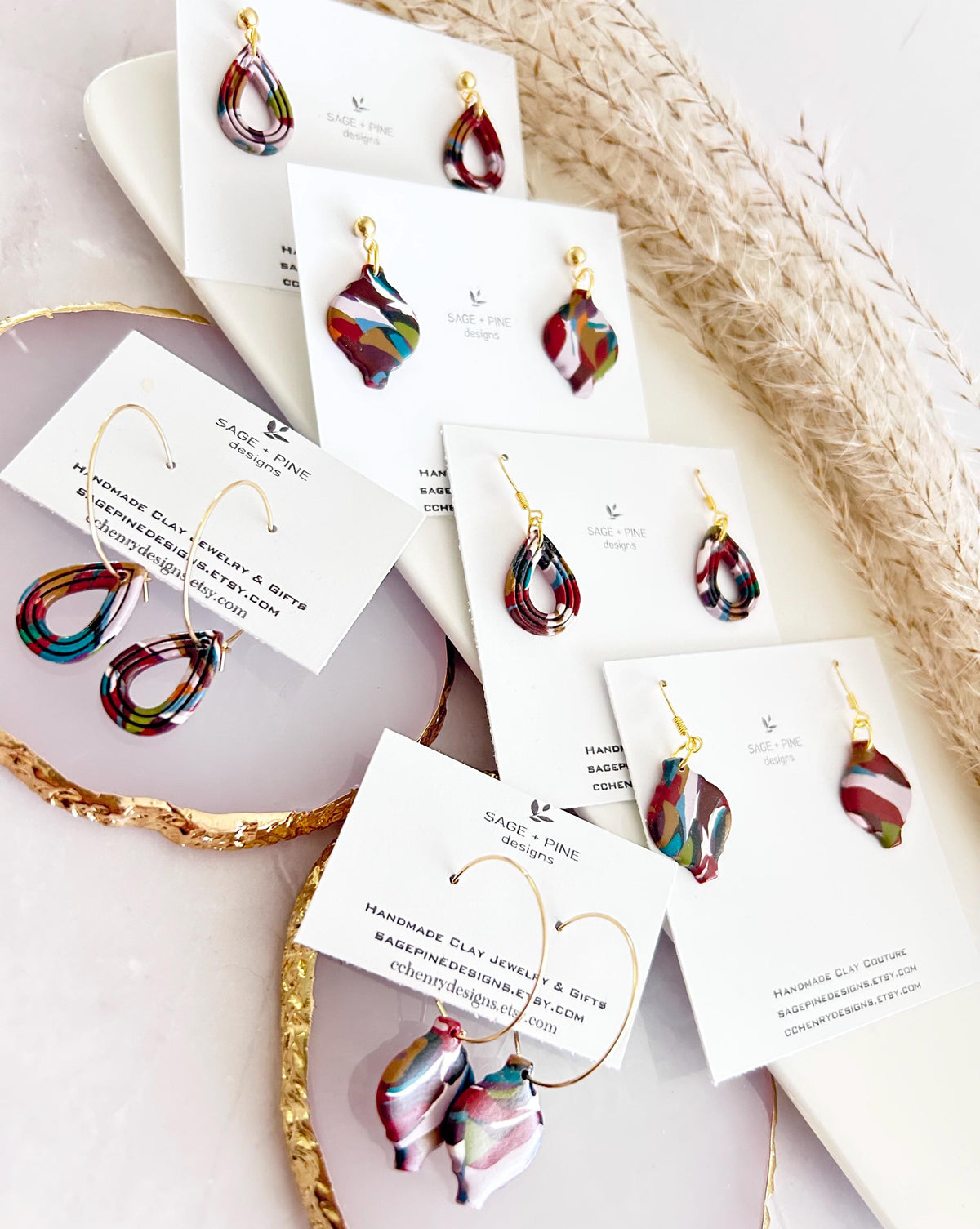 Multicolor Terrazzo Clay Earrings, Modern Moroccan Drop Dangles, Dainty Jewelry Handmade Gift