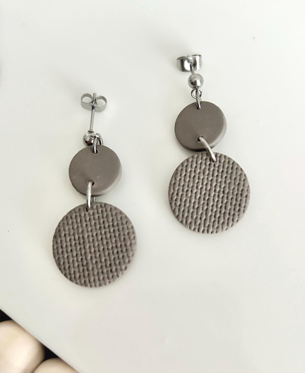Khaki Clay Dangle Earrings, Neutral Casual Drop Dangles, Handmade Jewelry