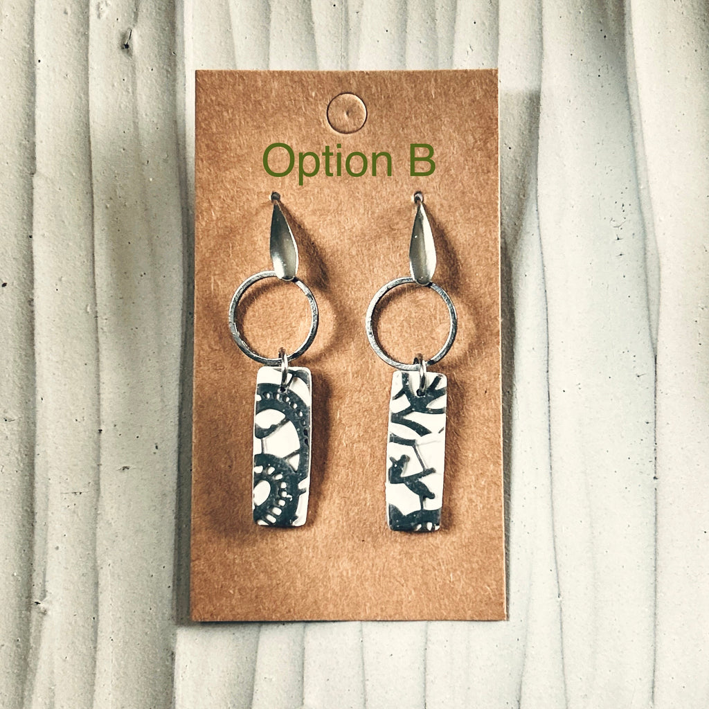 Handmade Boho Floral Lace Clay Earrings: Stainless Steel Dangles