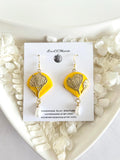 California Poppy Flower Clay Earrings, Abstract Floral Pearl Dangles, Handmade Jewelry Gift for Her