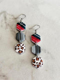 Cheetah Print Plaid Hexagon Daisy Chain Dangle Earrings: Handmade Boho Statement Clay Jewelry