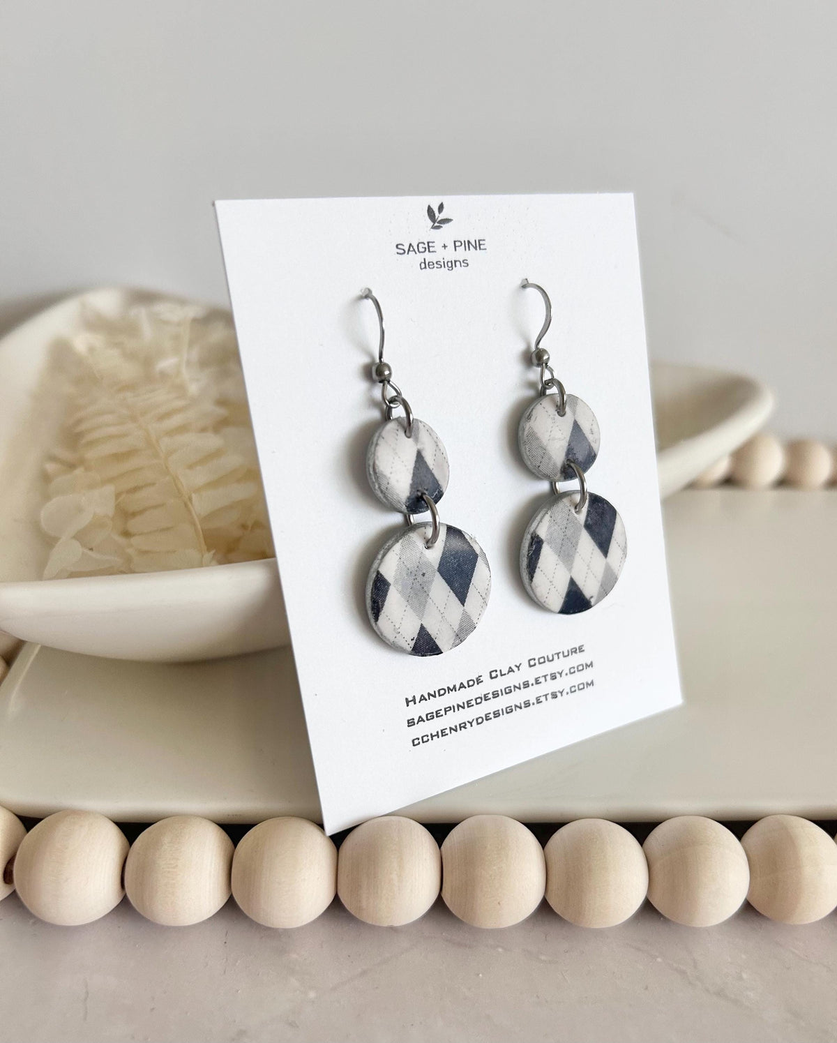 Black and White Earrings, Hoop Dangle Earrings, Handmade Jewelry Gift For Her