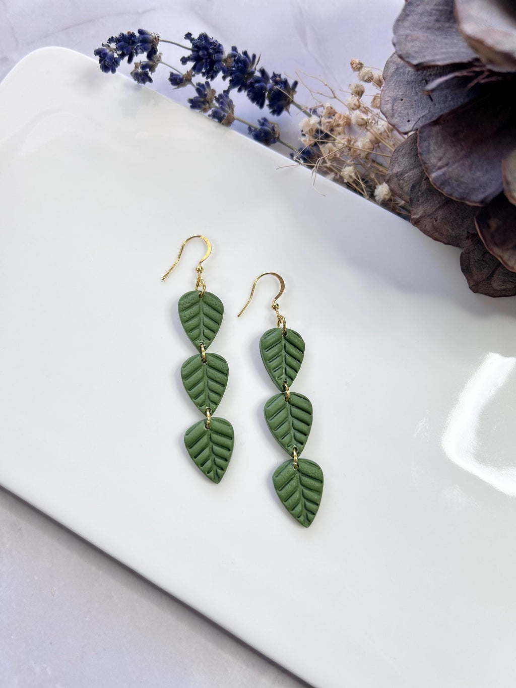 Leaf Earrings, Olive Green, Bright Red, Mustard Yellow, Handmade Clay Boho Fall Jewelry Gift