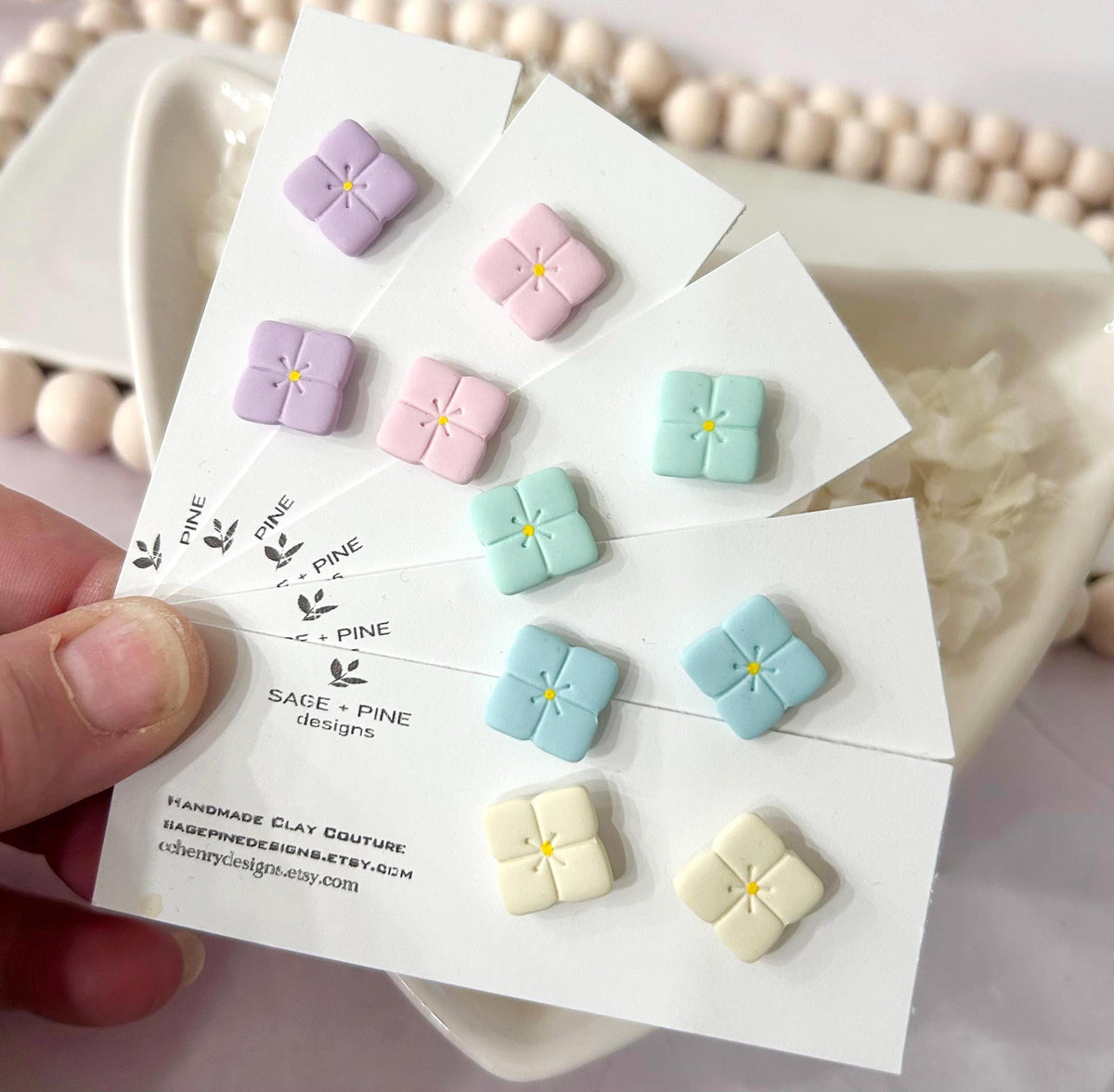 Pastel Hydrangea Flower Studs, Small Clay Post Earrings, Birthday Gift for Girl, Hypoallergenic Studs
