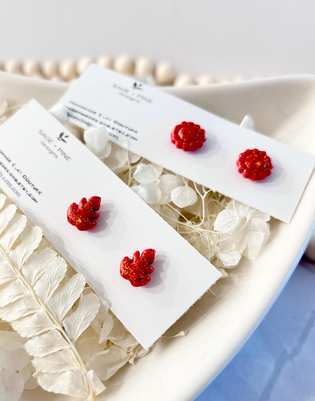 Year of Fire Studs, Sparkly Flame Red Clay Post Earrings
