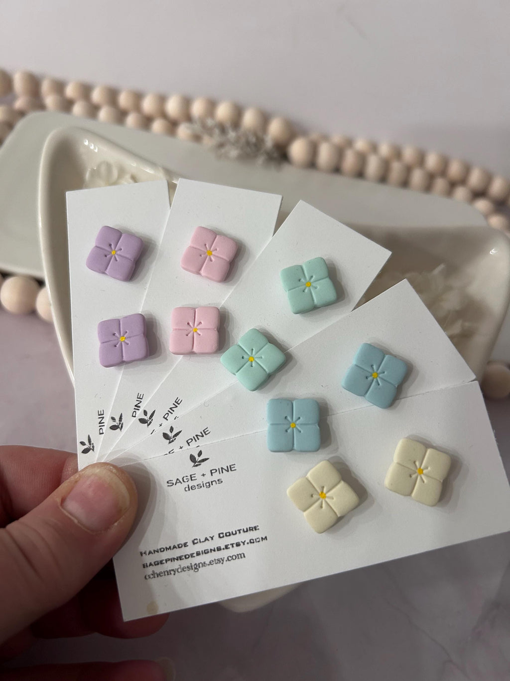 Pastel Hydrangea Flower Studs, Small Clay Post Earrings, Birthday Gift for Girl, Hypoallergenic Studs