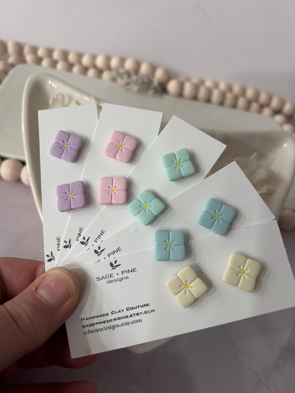 Pastel Hydrangea Flower Studs, Small Clay Post Earrings, Birthday Gift for Girl, Hypoallergenic Studs