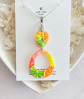 Citrus Necklace, Foodie Pendant, Silver Orange ,Neon Pink, Fluorescent Green, Teardrop Lemon Handmade Jewelry