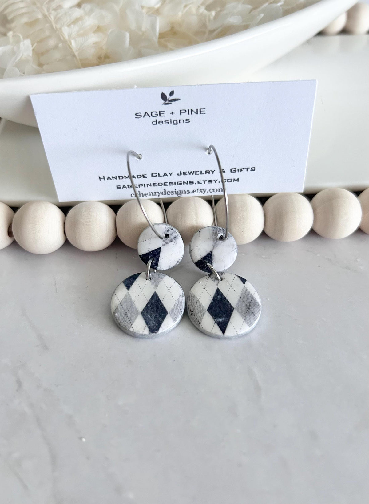 Black and White Earrings, Hoop Dangle Earrings, Handmade Jewelry Gift For Her