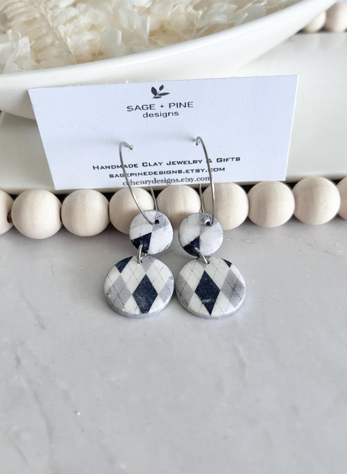 Black and White Earrings, Hoop Dangle Earrings, Handmade Jewelry Gift For Her