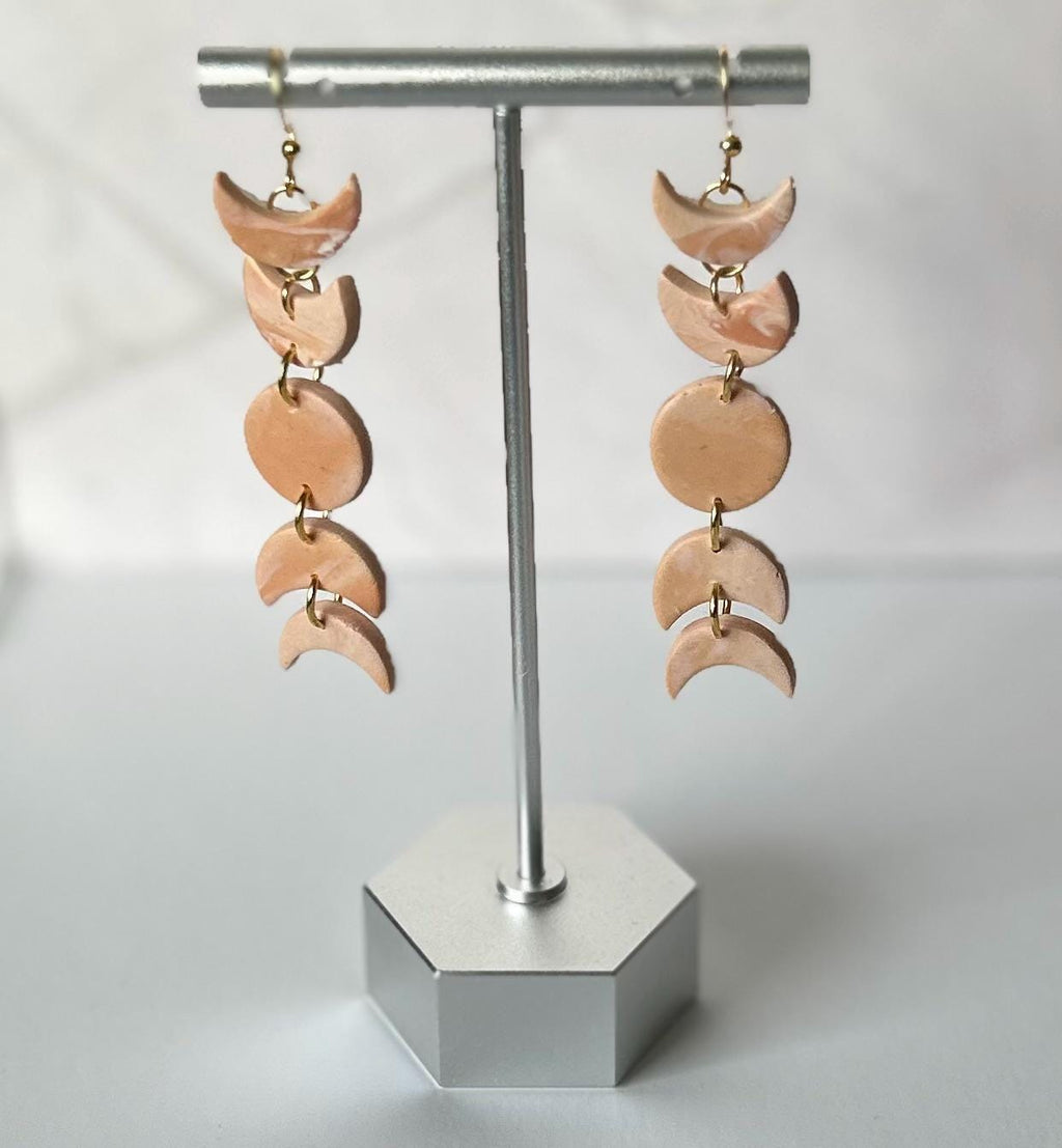Beige Moon Dangle Earrings, Phase Neutral Dangles, Handmade Boho Jewelry Gift