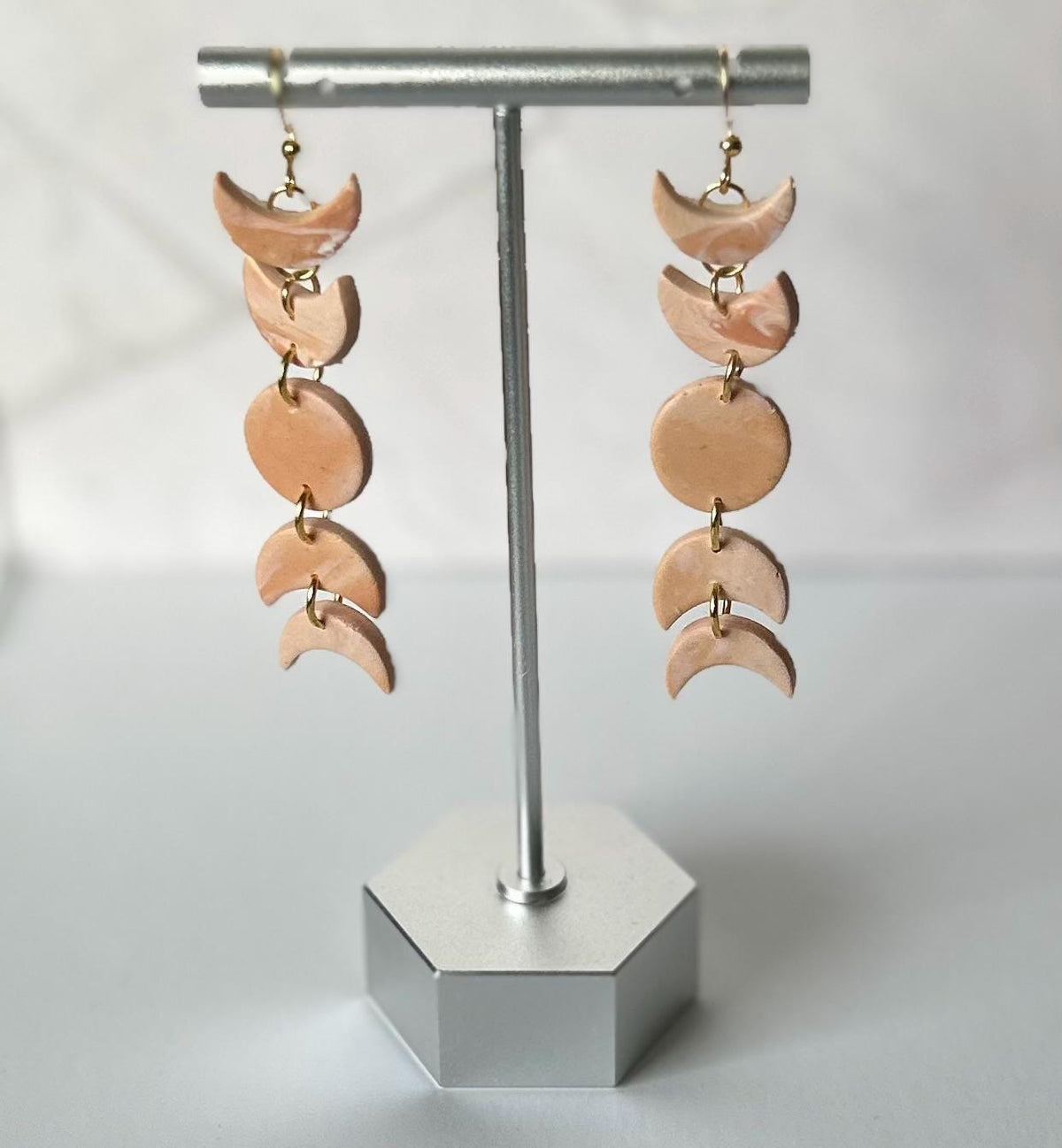 Beige Moon Dangle Earrings, Phase Neutral Dangles, Handmade Boho Jewelry Gift