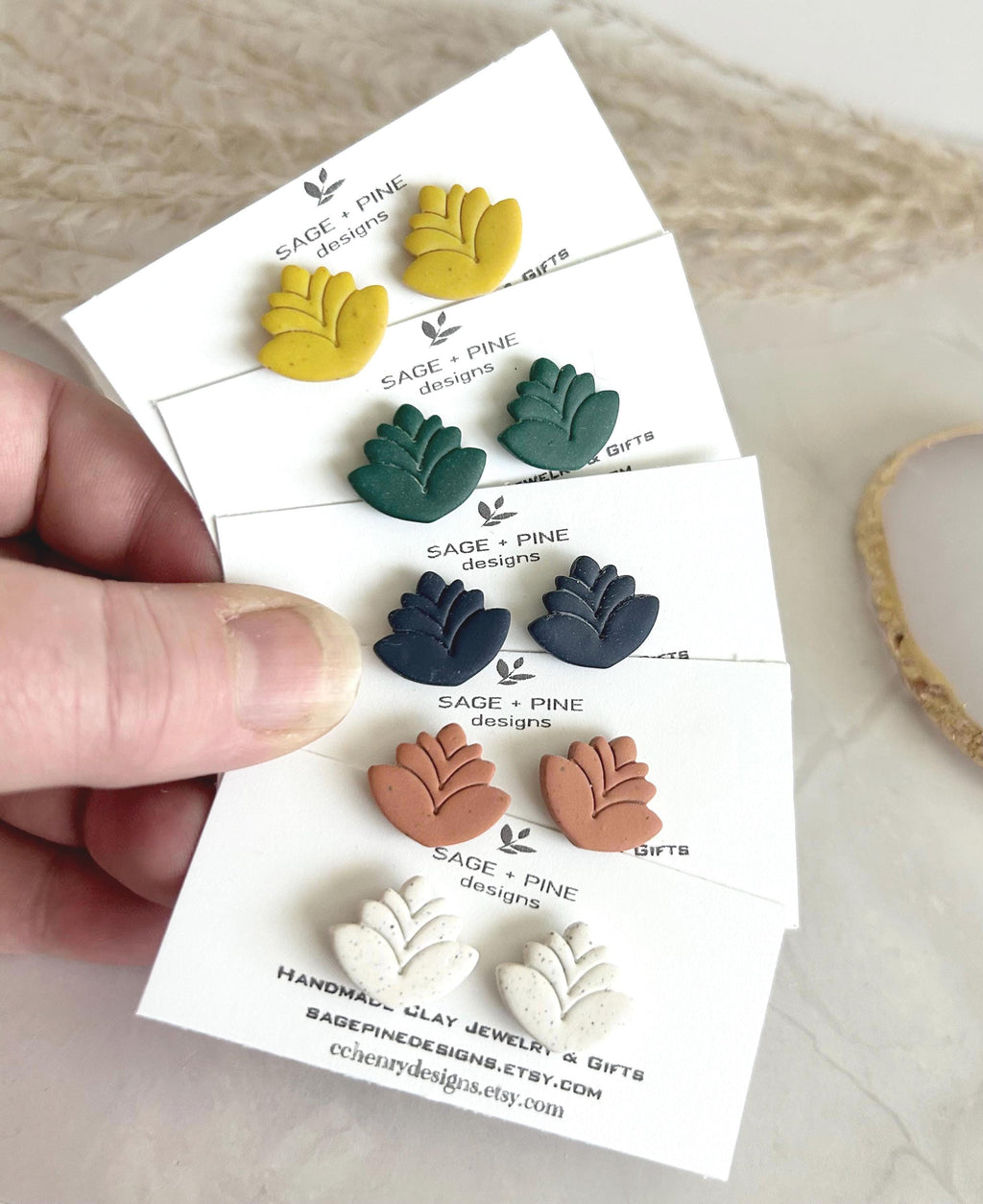 Lotus Flower Stud Earrings, Handmade Clay Everyday Jewelry Gift for Her