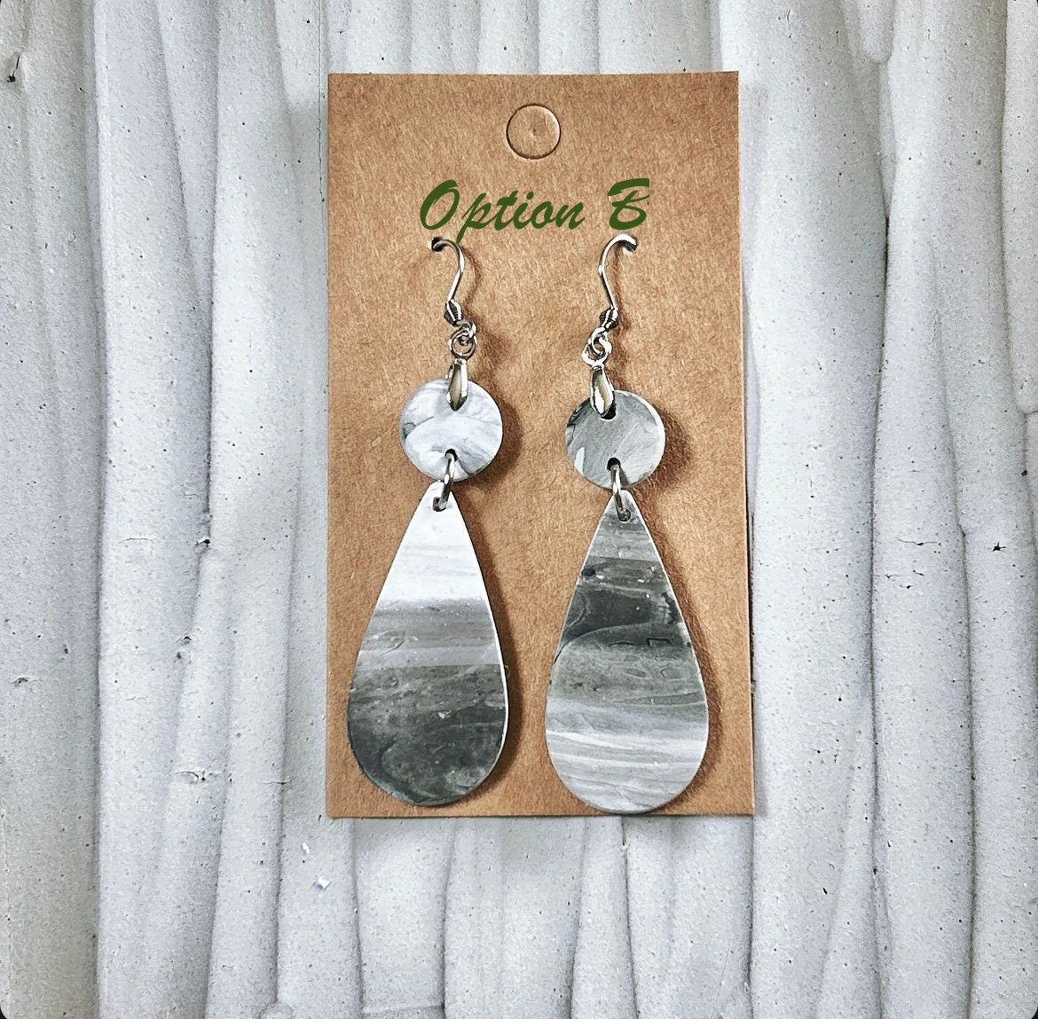 Black and White Marbled Earrings, Stainless Steel Clay Dangles, Boho Jewelry