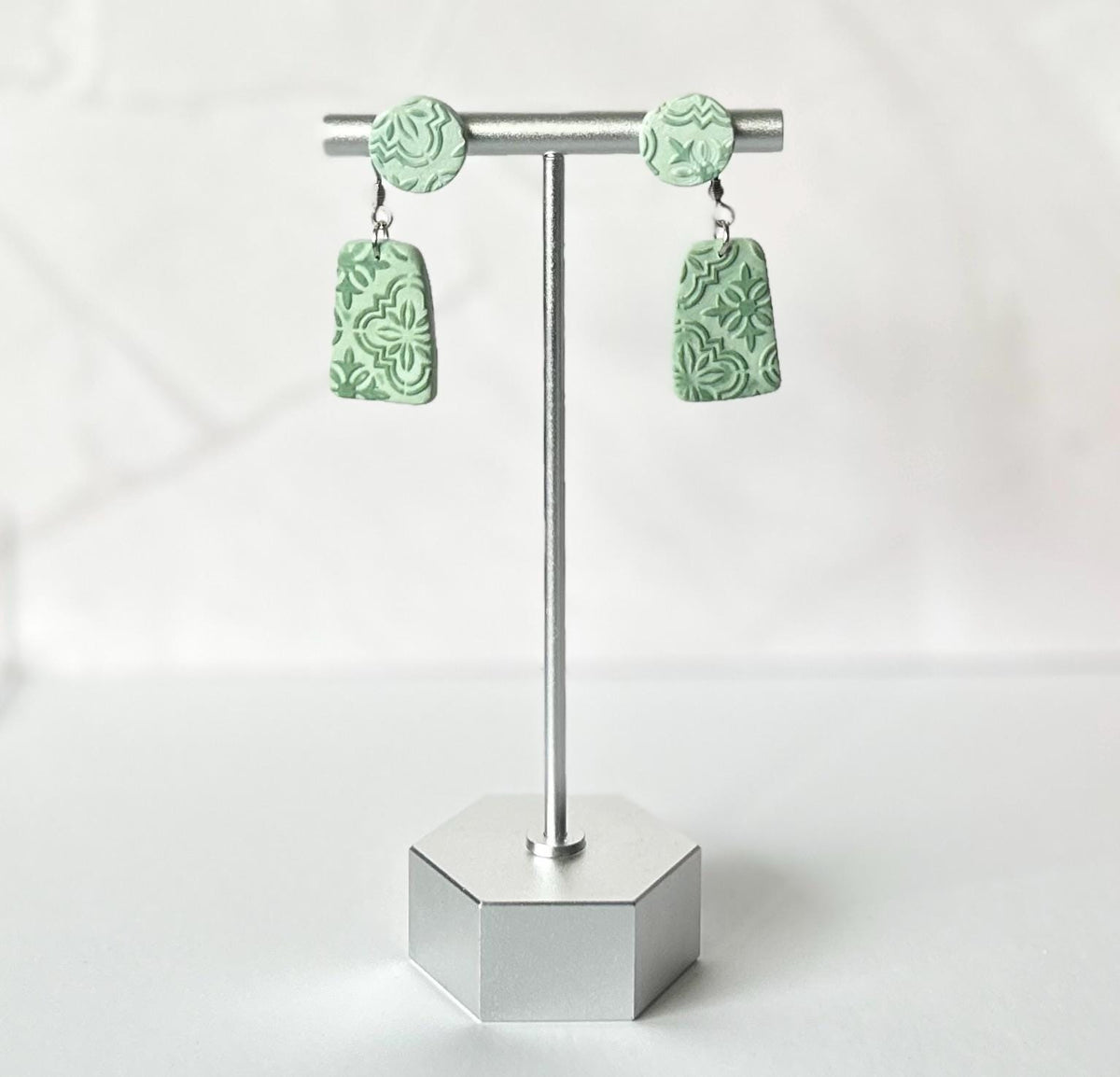Handmade Clay Dangle Earrings Set: Santorini Tile, Surfboard, Sealife